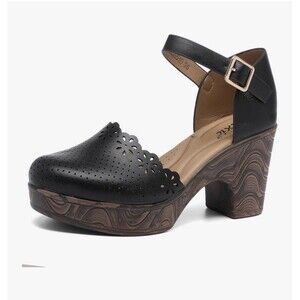 Altxic Women's Women Block chunky Heel sandals Ankle Strap Buckle Size 9 Black